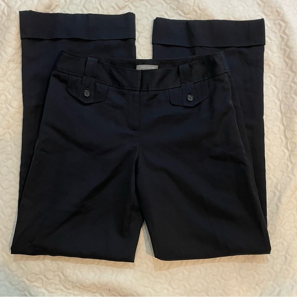 Ann Taylor Black Dress Pants Women’s 6 Wide Leg Button Side Pocket Cuffed Bottom - Picture 2 of 11